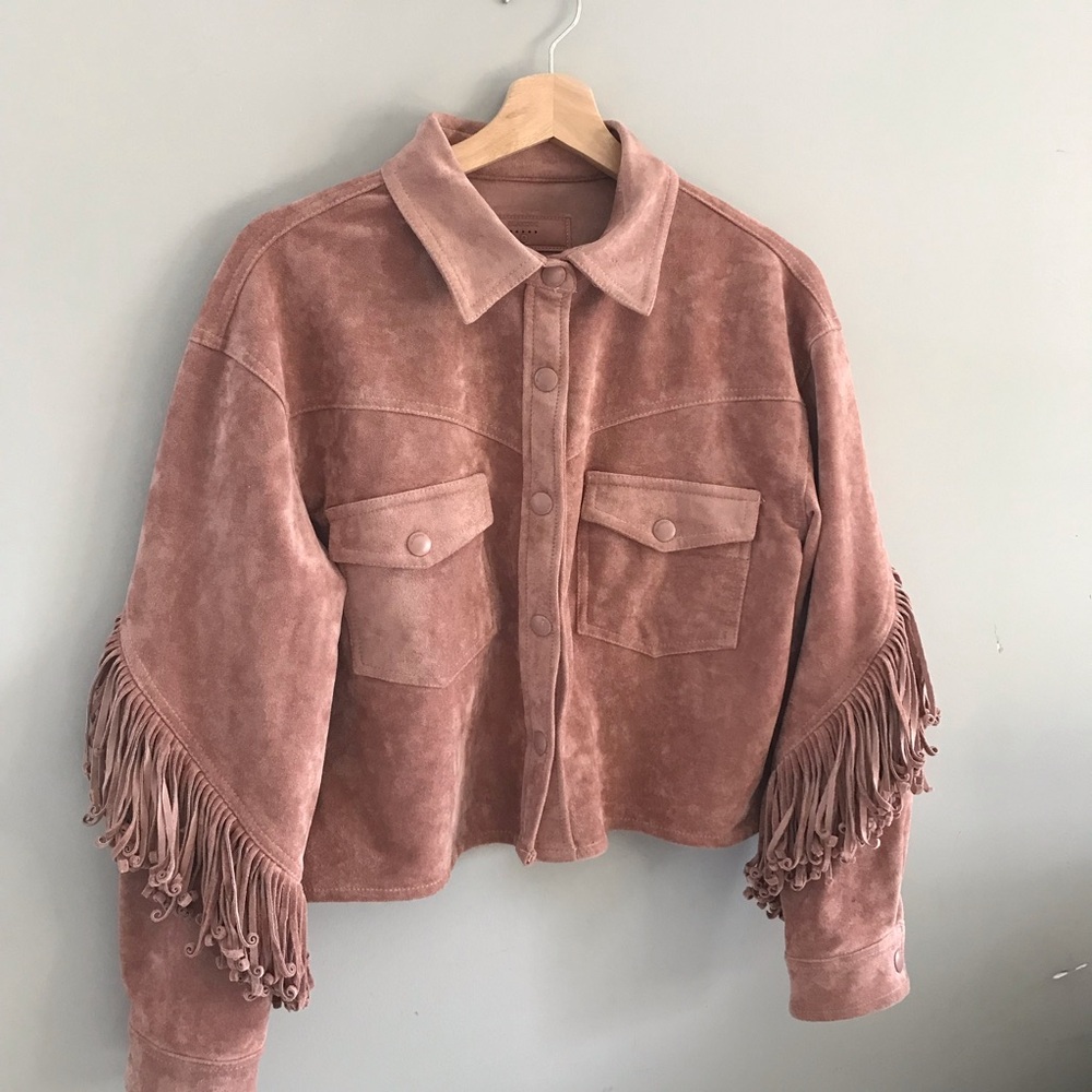 BlankNYC Rose Vegan Suede Fringe Western Style Crop Jacket Bomber Jacket - Picture 12 of 12
